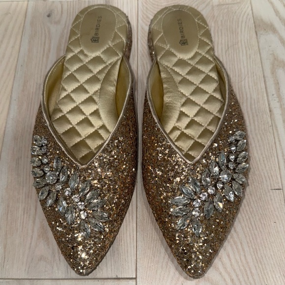 Birdies The Swan Jeweled Gold Sparkle Mule Slide Slipper 8 - Picture 6 of 7